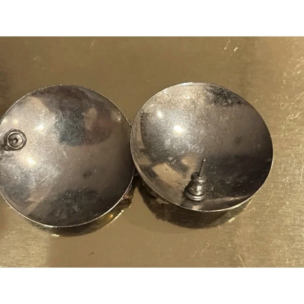 Vintage Mixed Media Resin Statement Earrings Gold Leaf Inlay Metal Base Domed